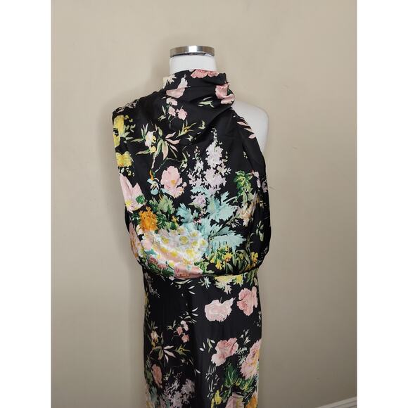 Petal & Pup Anabelle Satin Floral Maxi Dress Funnel Neck - Picture 4 of 12